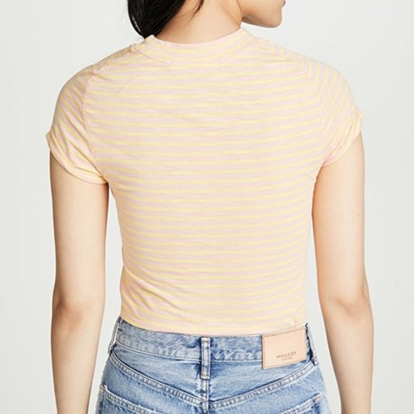 NWT Free People Salmon/Yellow Striped Summer Rose Combo T Shirt Medium Women's - Picture 3 of 3